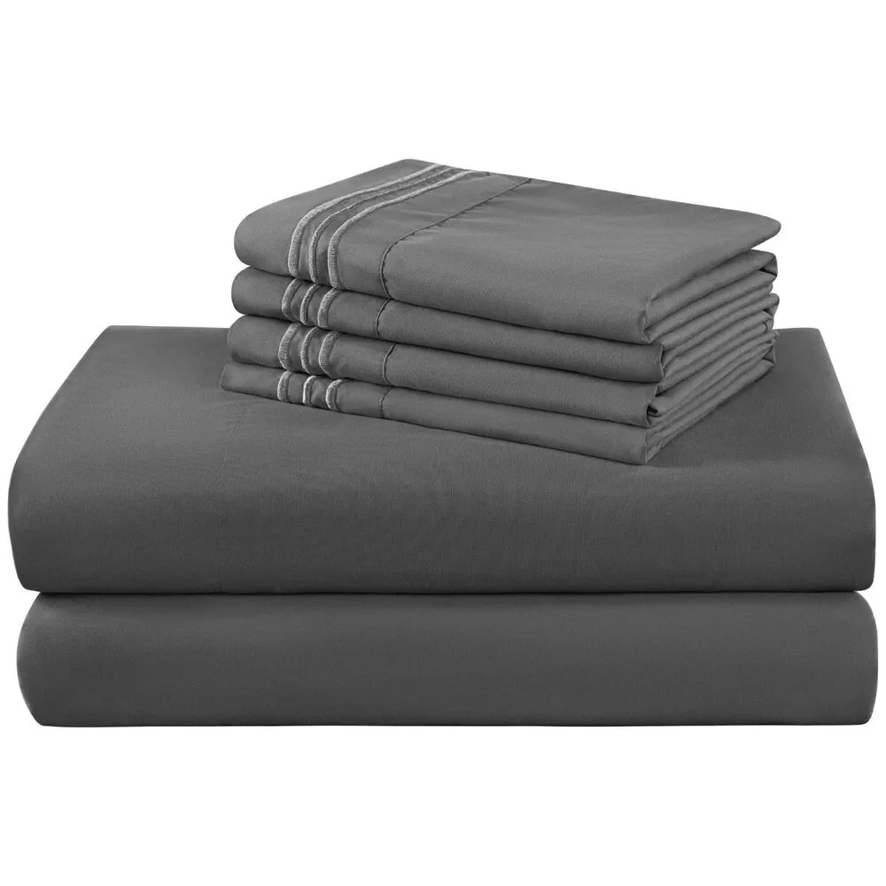 SONORO KATE Queen 6pc 1800 Series Microfiber Sheet Set Dark Gray